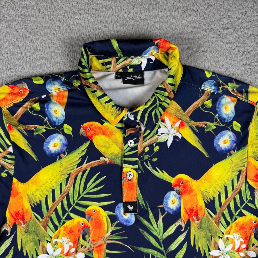 Bad Birdie Shirt Mens Small Tropicana Floral Tropical Print Stretch Golf Polo